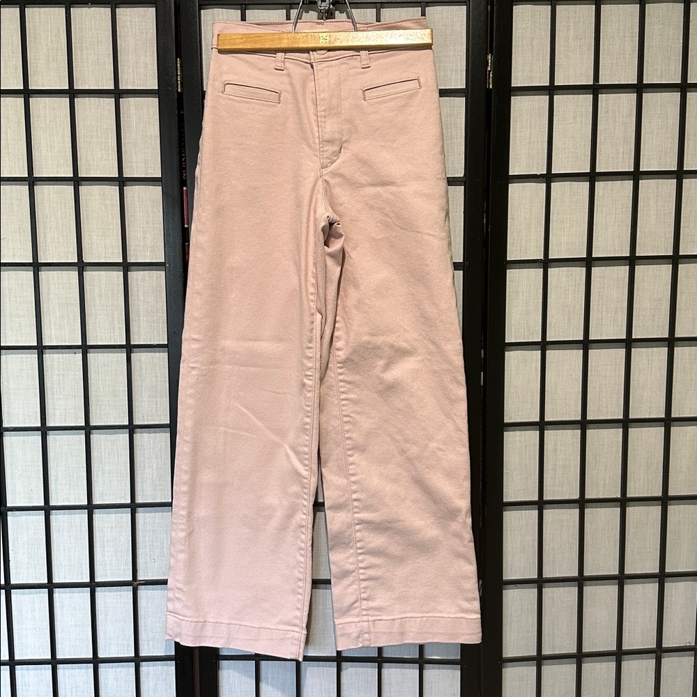 Levi Viral Teen Sz 3 Pale Pink Heavy Cotton Ribcage Wide Leg Crop 9” width Jeans